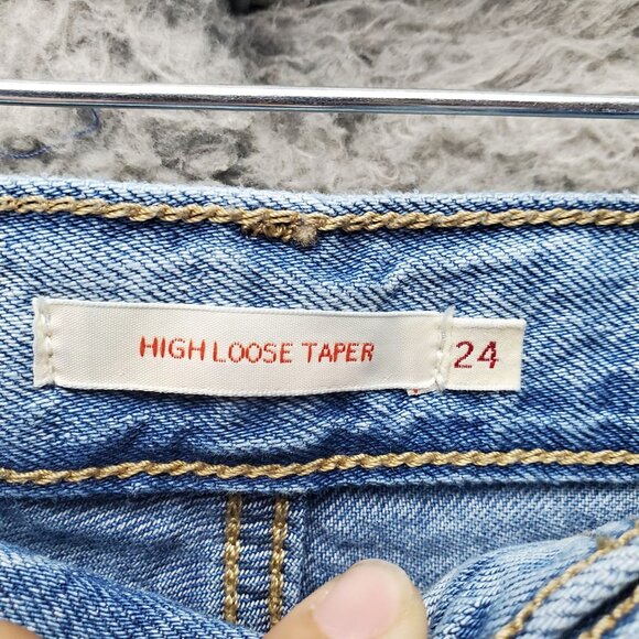 Levis Jeans Womens Size 24 Light Blue High Loose Taper Distressed Denim - Picture 2 of 15